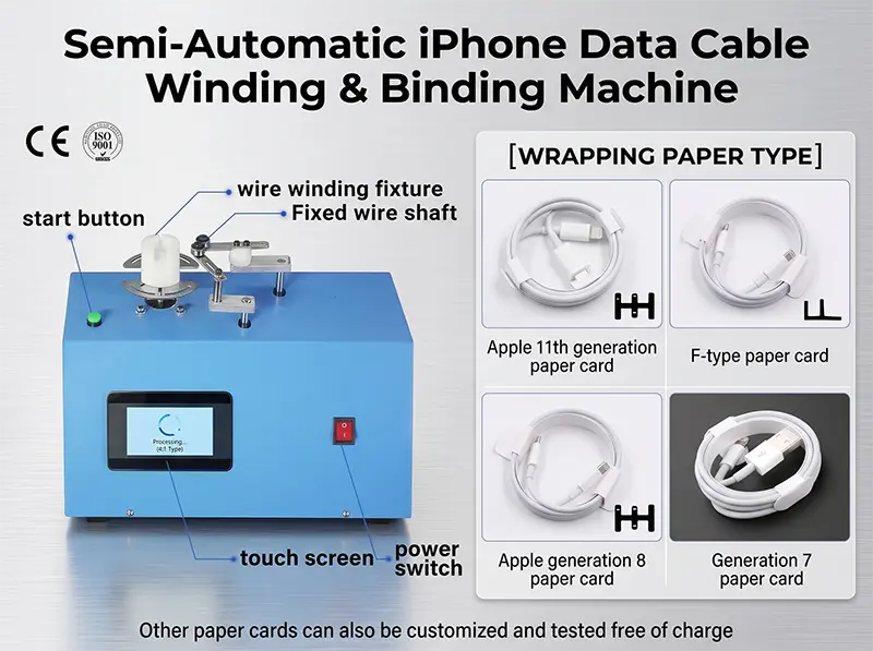 Machine semi-automatique de bobinage et ligaturage de câbles iPhone WPM-K287
