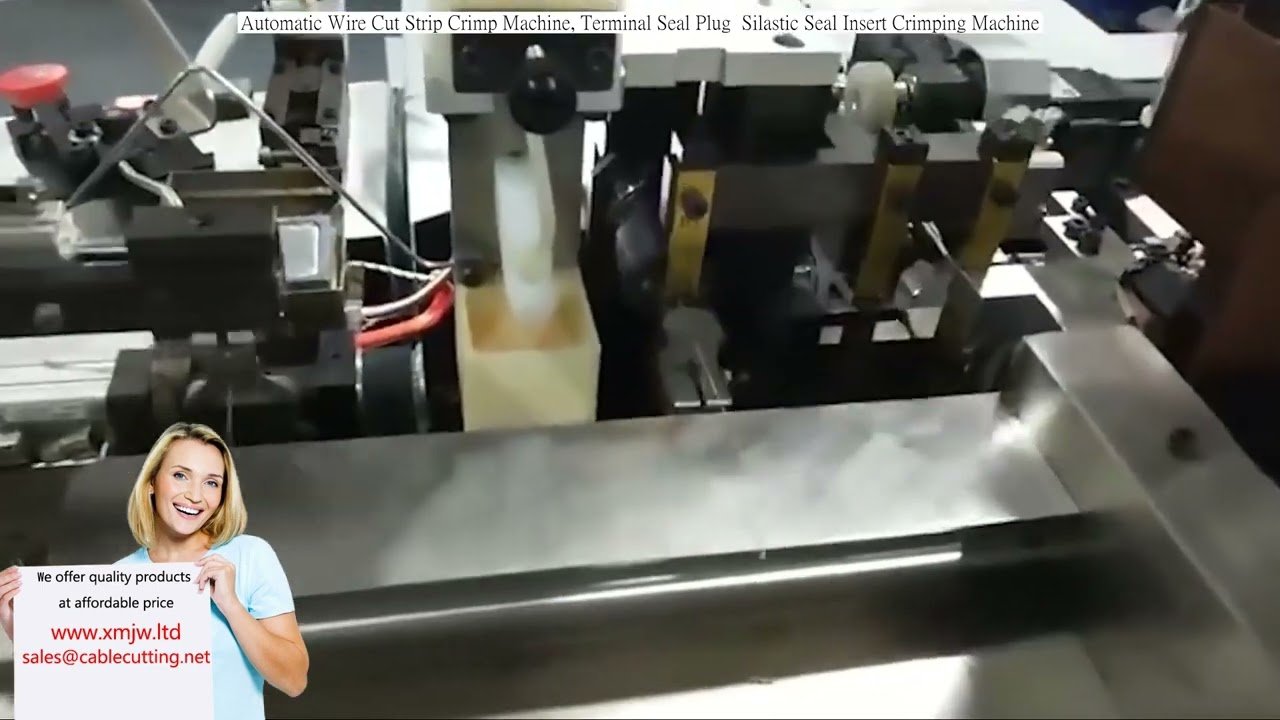 Machine automatique de coupe, dénudage et sertissage de fils, avec insertion de bouchons d'étanchéité et joints silicone